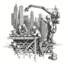 labor workers working on a construction site in new york city with skyscrapers in the background tattoo design idea