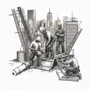 labor workers working on a construction site in new york city with skyscrapers in the background tattoo design idea