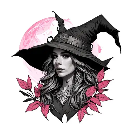 Leafless pink with a viking witch tattoo design idea