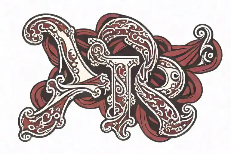 NHP letters with maroon bandana hanging in letter P tattoo design idea