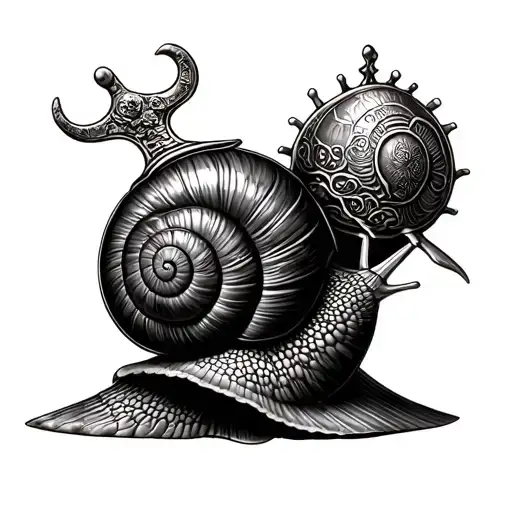 japanese snail with shogun helmet shell tattoo design idea