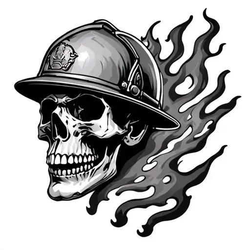 skull firefighter battling flames tattoo design idea