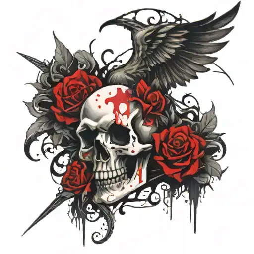Give me a tattoo example. Gothic style that represents death, life, and rebirth. I want it to have a skull with a scythe tattoo design idea