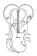 guitar electronic schematic connected to a heart with soundwaves tattoo design idea