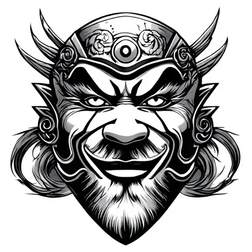 samurai mask with clown eyes tattoo design idea