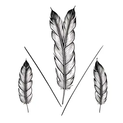 two feathers in a V shape outline tattoo design idea