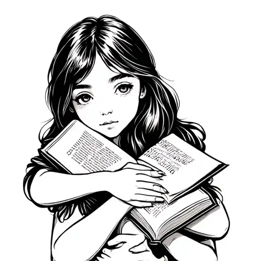 girl hugging a closed book tattoo design idea