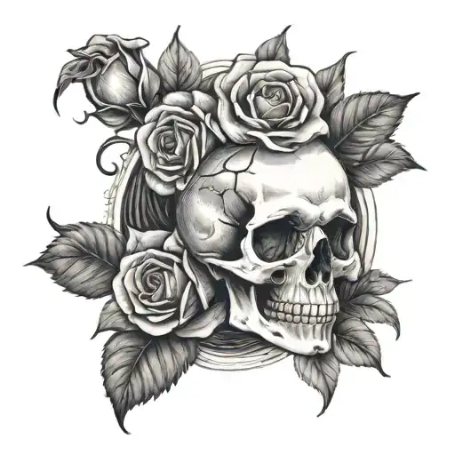 skull and roses memento mori tattoo design idea
