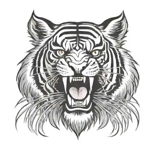 Hindu grotesque gross vile angry tiger face tattoo design idea