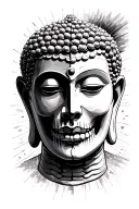Buddha face morphing half skeleton tattoo design idea