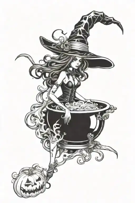 hot witch cauldren tattoo design idea