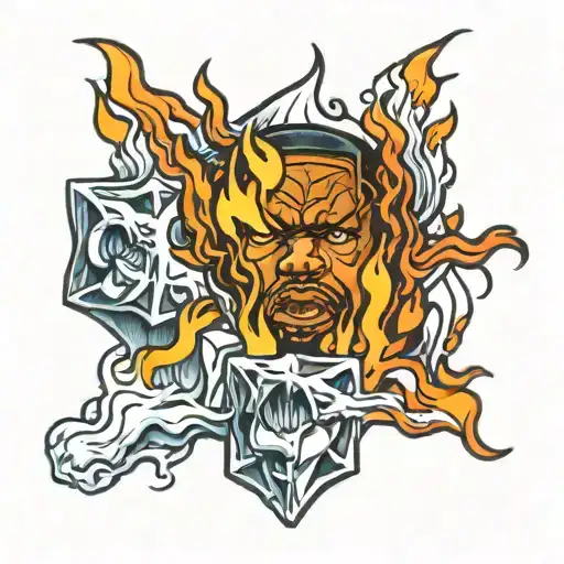 ice cube on fire flames tattoo design idea