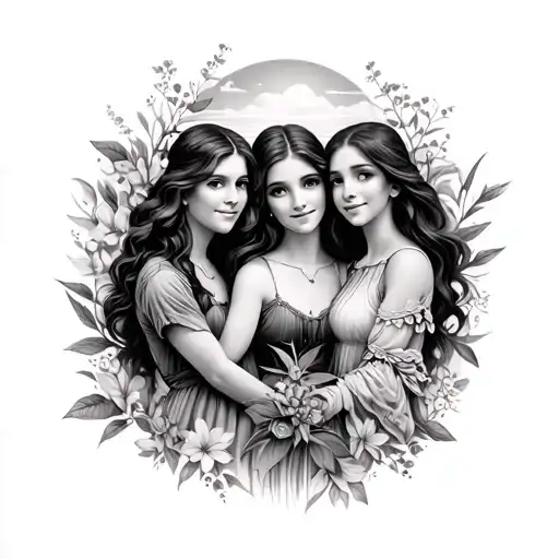 Faimly 3 daughters and wife faith and nature or travel tatto sleeve   tattoo design idea