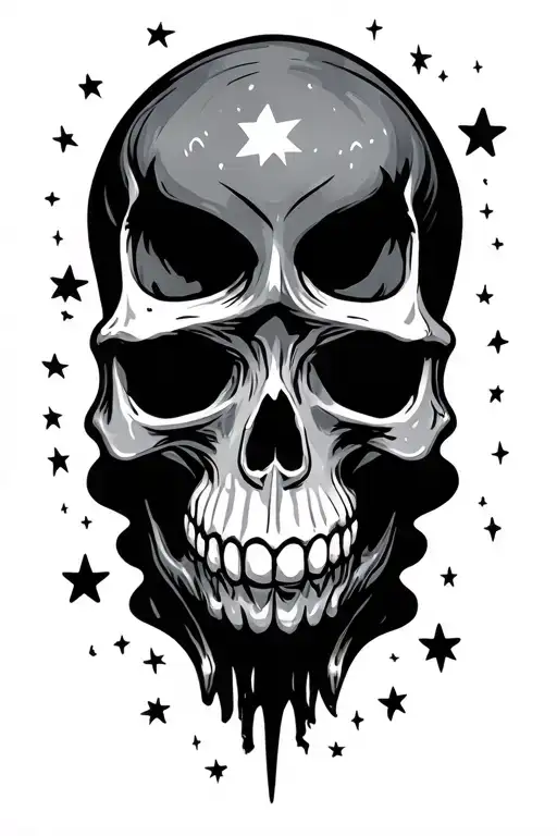 offspring skull logo incorporated with stars scattered tattoo design idea