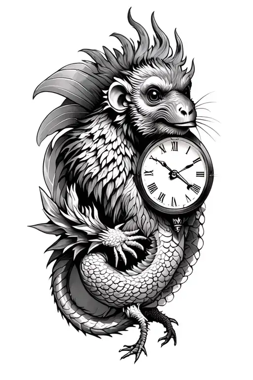 time, monkey, dragon, rooster, rat tattoo design idea