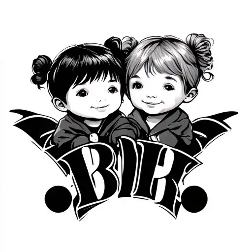 two kids initial b l tattoo design idea