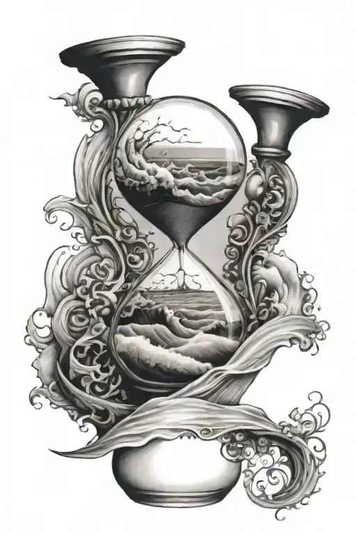 Hourglass with sea waves sand inside with waves tattoo design idea