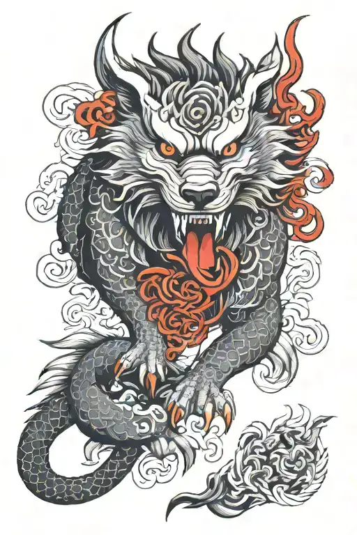 wolf and dragon tattoo design idea