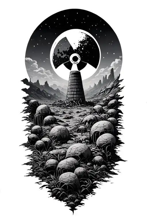 nuclear fallout wasteland ecosystem with endemic tattoo design idea