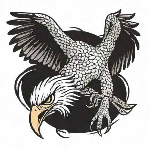 an eagle with outstretched wings holding a snake in its beak which it is trying to kill tattoo design idea