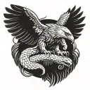 an eagle with outstretched wings holding a snake in its beak which it is trying to kill tattoo design idea