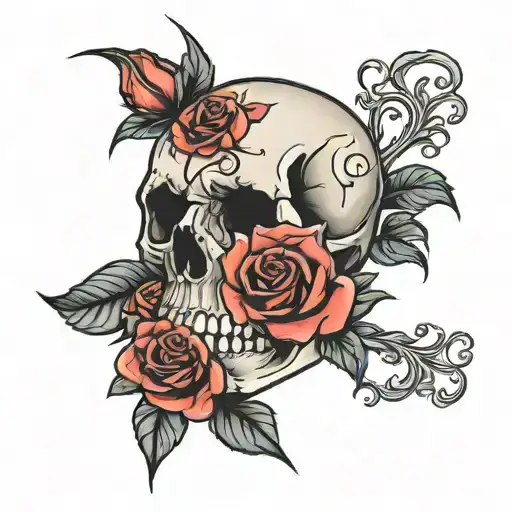 skull rose goth tattoo design idea