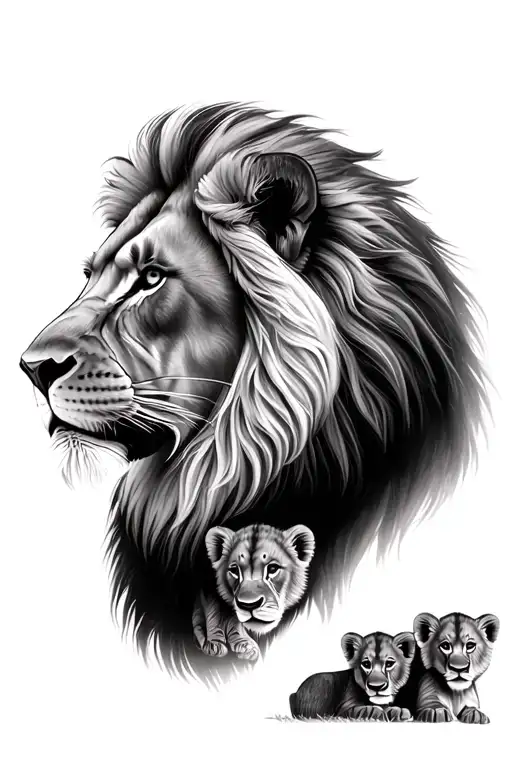 Lion and lion cubs profile tattoo design idea