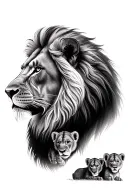 Lion and lion cubs profile tattoo design idea