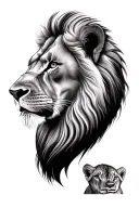Lion and lion cubs profile tattoo design idea