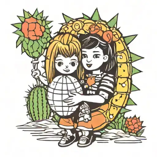 daughter as barrel cactus holding balloon tattoo design idea