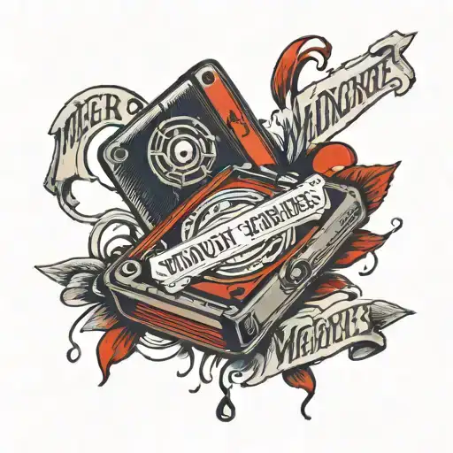 Text: midnight memories  with red cassette tape tattoo design idea