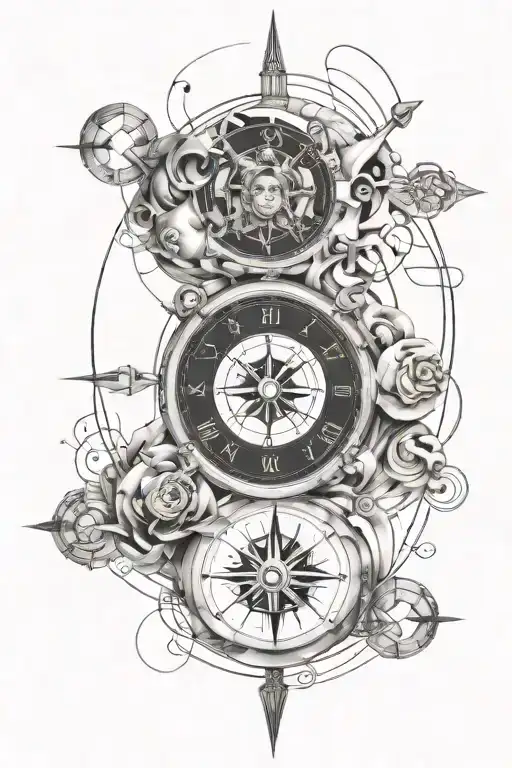 A modern abstract tattoo inspired by Michelangelo's David, the Aries zodiac sign, and a compass pointing towards new horizons tattoo design idea