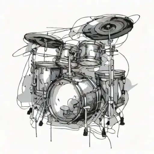 Incorporate the Linkin Park Hybrid Theory album cover into a tattoo design with a drum set tattoo design idea