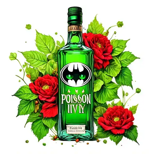 poison ivy from batman tequila bottle green eyes and skeleton bones weaving tattoo design idea