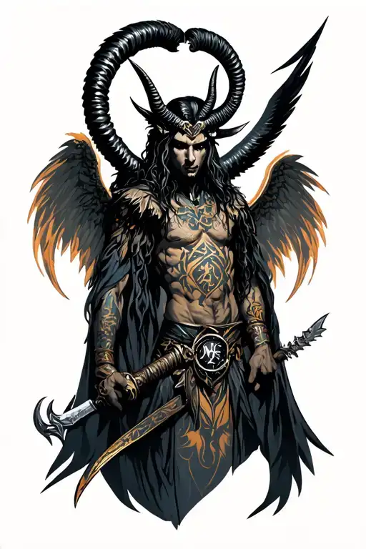 arcangel uriel with capricorn zodiac sign tattoo design idea