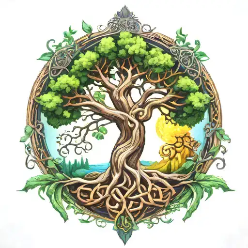 tree of life, celtic knot work, bible tattoo design idea