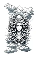 medusa and clouds surrounding tattoo design idea