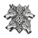 looking split opposite two wolf's heads one angry black second white quiet tattoo design idea