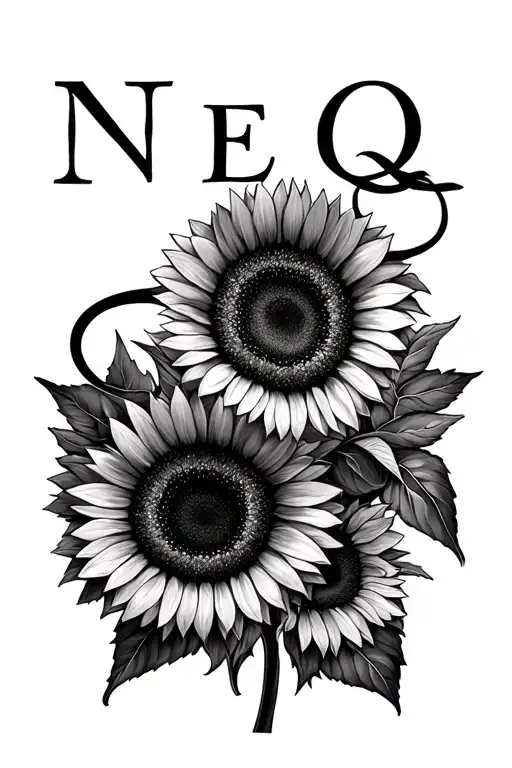 Infinity sign signifying ever lasting love with sunflowers and name Neq tattoo design idea