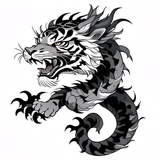 Japanese, dragon, tiger tattoo design idea