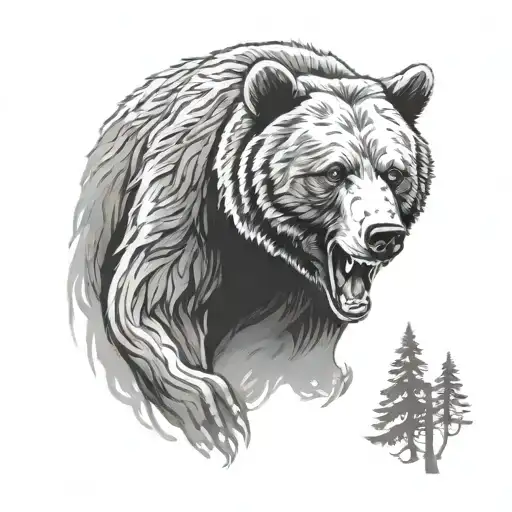 bear in rage in the forest tattoo design idea