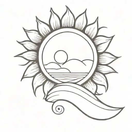 a single wave with a sunflower and the sun shining tattoo design idea