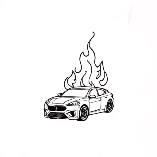 car on fire tattoo design idea