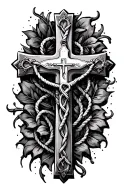 Religious cross with Catholic string tattoo design idea