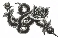 snake with rose in its mouth open tattoo design idea