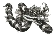 snake with rose in its mouth open tattoo design idea