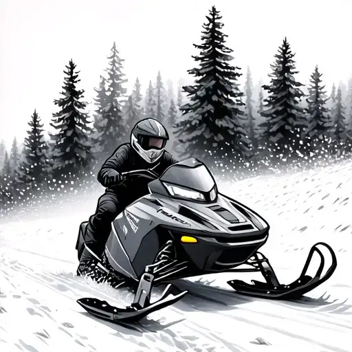 snowmobile trail winding through a forest tattoo design idea