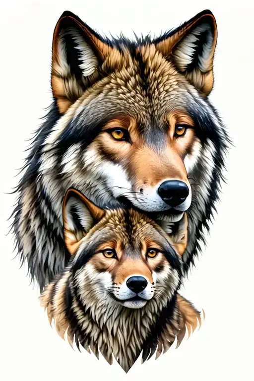 Mother wolf and two cubs tattoo design idea