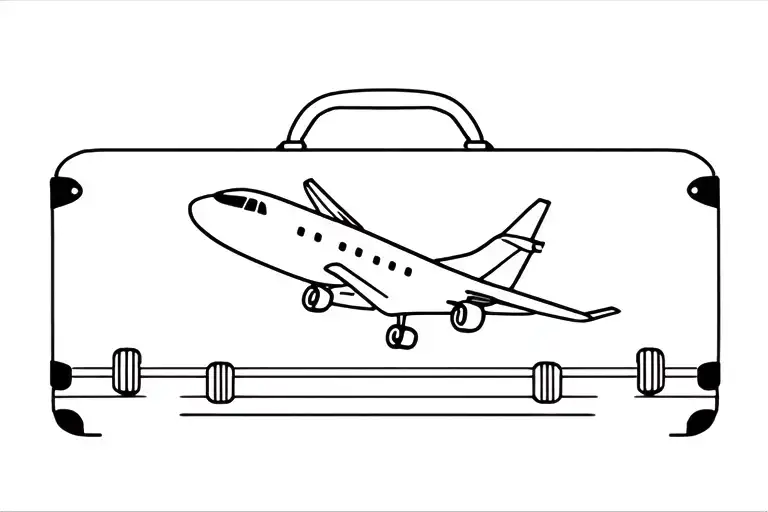 luggage with airplane tattoo design idea