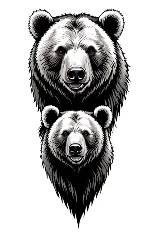 Mother and Baby Grizzly Bear Head  tattoo design idea